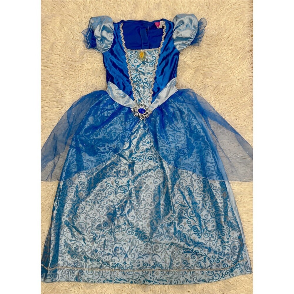 Disney Cinderella Costume Dress Girls Size 8-10 Blue Sparkle Ball Gown